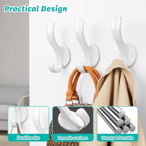Coat Hooks Heavy Duty - Easy to Install Metal Towel Hooks Fashionable Wall Hooks for Hanging Hat, Towel, Key, Robe, Scarf, Bag, Cap (6 PCS White) - Image 4