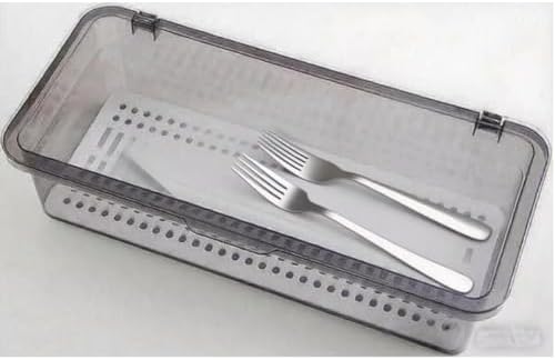 Flatware Tray Kitchen Drawer Organizer With Lid And Drainer - Plastic Kitchen Cutlery Tray and Utensil Storage Container with Cover - Dinnerware Holder for Spoons Forks Knives 10.0x4.3x2.8 - Image 6