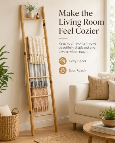 Blanket Ladder 6 Tier with Shelf for Living Room Bedroom and Bathroom - Image 5