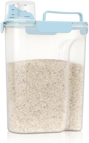 Airtight Rice Container 5-10Lbs, 5Qt Flour Storage Bin BPA-free-Sky blue by LEAWALK