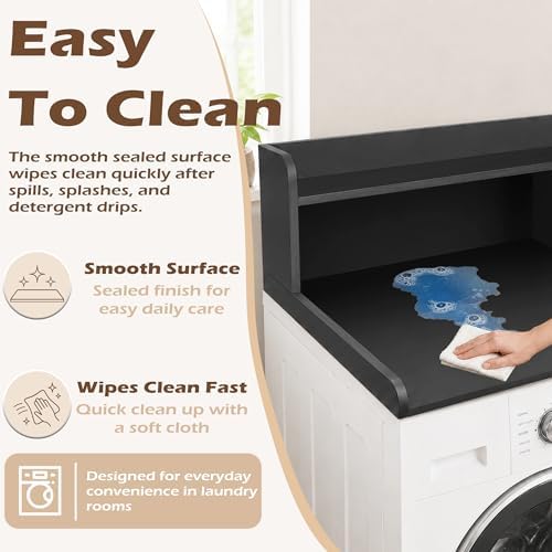 Royxen Laundry Countertop with 2-Tier Shelf Universal Fit, Washer and Dryer Countertop with Storage Space, Shelf Height 11.5 Inches, Solid Wood Core, Black - Image 5