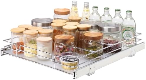 VEVOR 18.5"Wx21"Dx3.5"H Pull Out Cabinet Organizer, Heavy Duty Slide Out Pantry Shelves, Chrome-Plated Steel Roll Out Drawer, Drawer Storage for Home Under Sink, 20"Wx22"Dx7"H Install Size for Cabinet by VEVOR