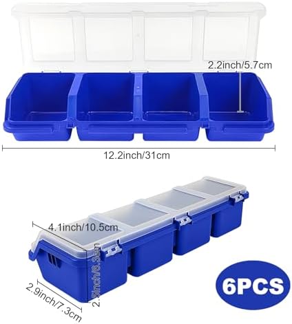 6Pcs Screw Organizers Storage Bins with Lids, Plastic Stackable Hardware Organizer Box for Garage Nails Craft Tool Organizing, Tool Cart Cabinet Workbench Drawers with Compartment Bolt Organizer, Blue - Image 2