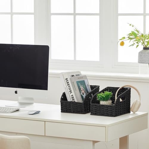 Pantry Baskets for Organizing,Wicker Storage organizers,3Pack,Black - Image 5