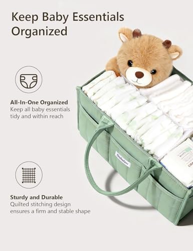 Quilted Diaper Caddy Organizer, Nursery Storage Basket with Dividers - Image 2
