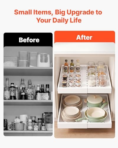 VEVOR Pull Out Cabinet Organizer, 4 Pack Expandable Width (12.2"-18.9"), 20.47" Deep Pull Out Drawers for Cabinets, Sliding Drawer for Kitchen Pantry Cabinet Organizer with Nano Adhesive Strips, White - Image 6