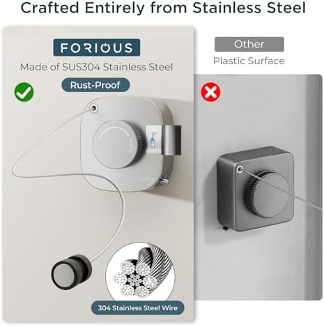 FORIOUS 13.8 Ft Retractable Clothesline, Non-Sagging (Stainless Steel) - Image 5