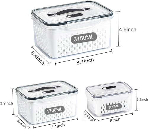 Fruit Storage Containers for Fridge with vent holes and handle，Airtight Food Storage Containers Keep Fruits, Vegetables, Berry, Meat Fresh longer,BPA-free Fridge Storage Container with Lid (3 Pack) - Image 5