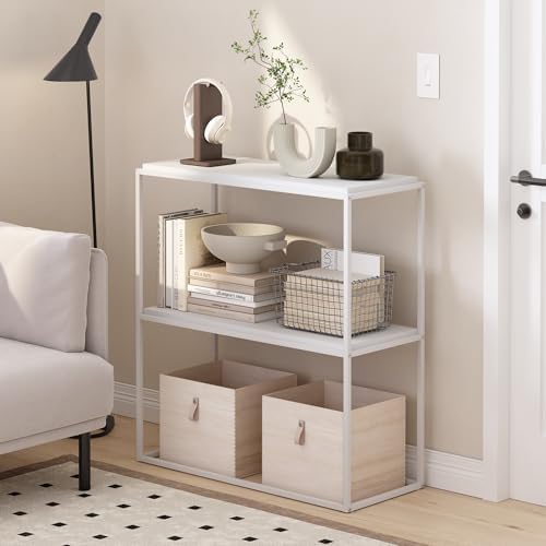 Furinno Moretti Modern Storage Shelves, 2-Tier Wide Stackable Book Shelf, Open Shelves, for Organization and Storage, Living Room, Garage, Home Office, Solid White - Image 2