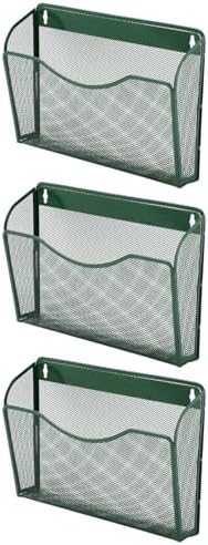 EASEPRES 3 Single Pocket Mesh Hanging File Organizer, Vertical Wall Mounted Magazine File Holder, Mount Basket Mail Paper Document Folder Organizing for Office, Home and School, Dark Green by EASEPRES