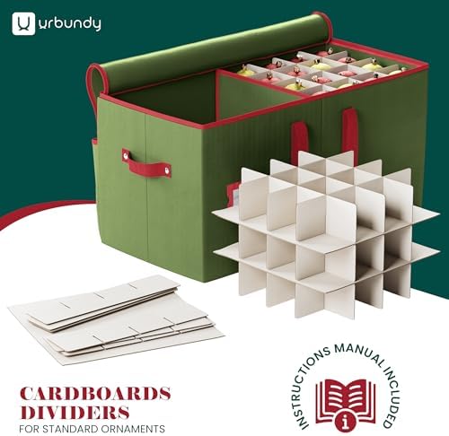 Christmas Ornament Storage Box - Green, Fits 128 Ornaments - Organizer With Dividers & Handles - Image 3