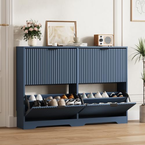HUANLEGO Shoe Cabinet Storage for Entryway with 4 Flip Drawer, Blue by HUANLEGO