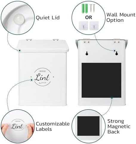 Magnetic Lint Bin for Laundry Room & Dryer, Lint Holder Trash Can with Lid - Image 3