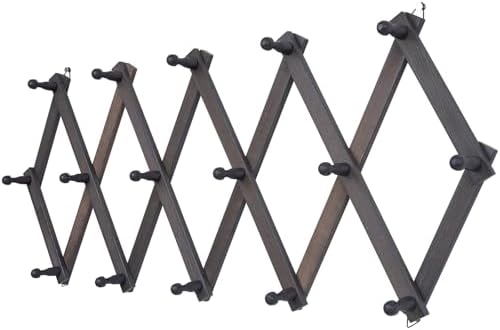 SCUNDA Rustic Wall Mounted Hat Rack with Space Saving Accordion Design, Expandable Hat Holder with 16 Wood Hooks, Modern Farmhouse Wall Hanger for Mug, Coat, Bags(Shabby Grey) by SCUNDAHOME