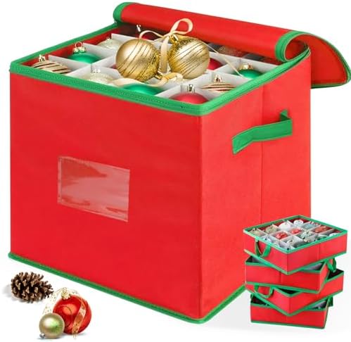 Xmas Ornament Storage Box Up To 64 Balls with 4 Separate Removable Trays by DealBetaBatteryStringlights
