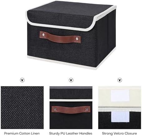 ANMINY Fabric Storage Box Bins with Lids, Black, 10"x8"x7" - Image 3