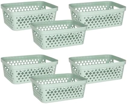 Glad Plastic Storage Basket Set, Value Pack of 6 | Open Storage Bins for Shelves, Bathroom, Pantry, Closet | Nesting Organizer Boxes with Handles, 2 Gallon, Sage by GladTrashFoodStorage