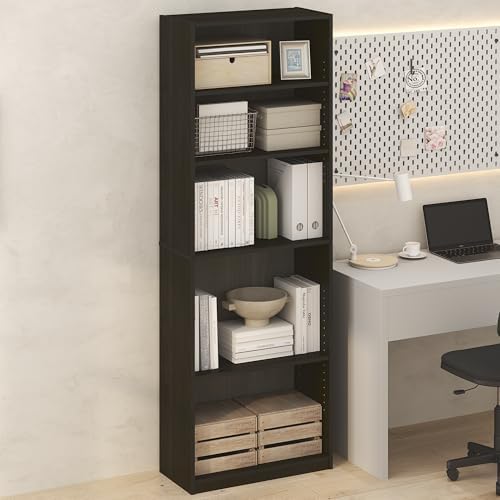 Furinno Jaya Simply Book Shelf, 5-Tier Bookshelf, Bookcase with Adjustable Shelves, 9.5 x 24.5 x 71.2, for Living Room, Bedroom, Home Office, Black Espresso - Image 2