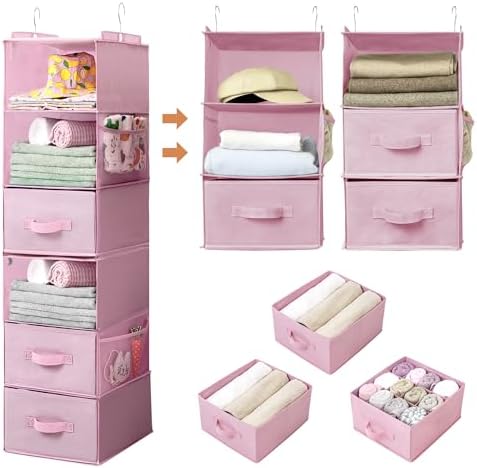 GRANNY SAYS Hanging Closet Organizer, 5 Drawers, 6 Shelves, 6 Pockets, Pink by GRANNYSAYS