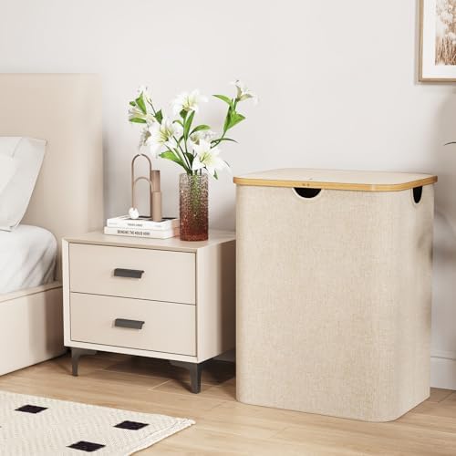Lifewit 120L Large Laundry Basket with Lid, 2 Removable Bags, Beige - Image 3