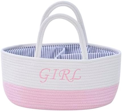 DUHEL Diaper Caddy Organizer with Handle (White＆Pink) by DUHEL