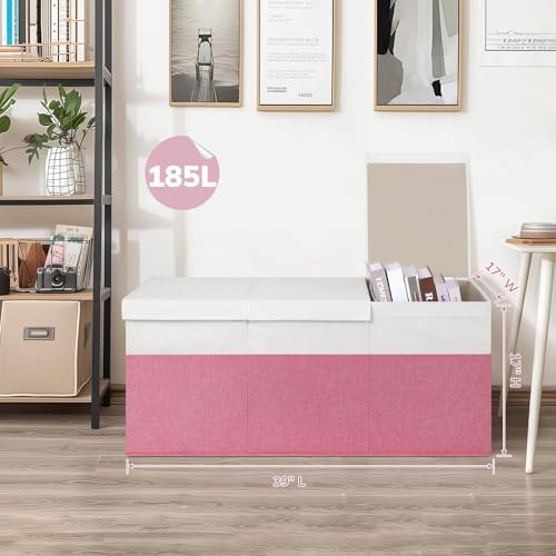 INDRESSME 185L Toy Storage Box, Pink & White, 39"x17"x17" - Image 5