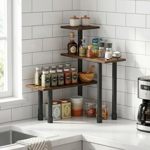 Furinno Turn-N-Tube Kitchen Countertop Organizer, 3-Tier Corner Countertop Organizer Shelf, Corner Shelf, for Kitchen, Pantry, Organizers and Storage, Amber Pine - Image 7