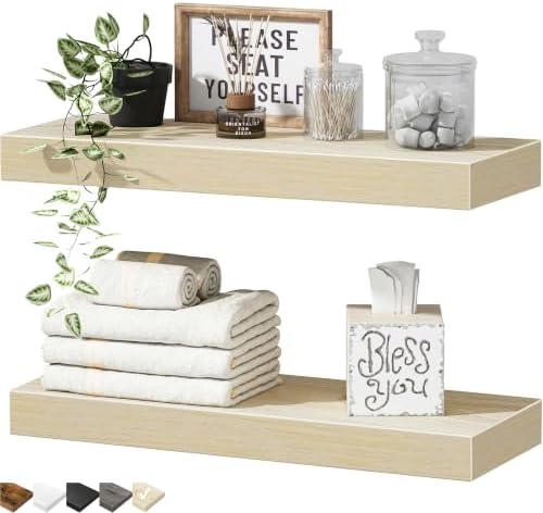 QEEIG Bathroom Floating Shelves for Wall (Natural, Set of 2, 15.7") by QEEIG