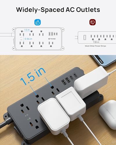 TROND Power Strip Surge Protector with 360° Rotating Plug, 5ft Cord, Black - Image 3