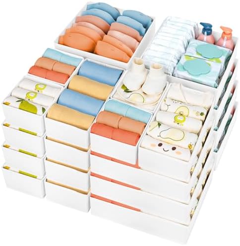 DIMJ Drawer Organizer Clothes, 24 Pack Dresser Organizer, Foldable Closet Organizers and Storage, Fabric Dresser Drawer Organizers, Drawer Dividers for Nursery, Baby Clothes, Underwears, Sock by DiMJ