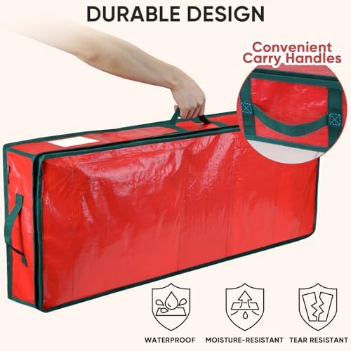 BALEINE Soft Christmas Wrapping Paper Storage Bag, 40" Durable PE Gift Wrap Storage Bag with Flexible Partitions and Pockets for Ribbon, Accessories (Red) - Image 5