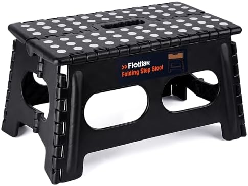 Flottian 9" Folding Step Stool for Adults and Kids 15-Inch Extra Wide Stool Holds Up to 300 lbs,Non-Slip Folding Stools with Handle,Compact Plastic Foldable Step Stool for Bathroom,Kitchen,ect by Flottian