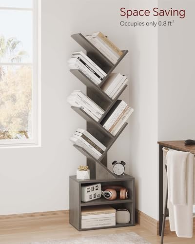 SUNMORY 6 Tier Tree Bookshelf, Tall Small Bookcase with Storage Cabinet - Image 3