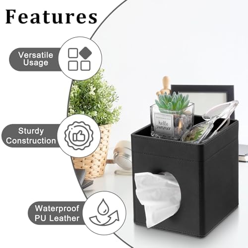 Sumnacon Square Tissue Box Cover with Storage Tray,Tissue Box Holder,Black - Image 4