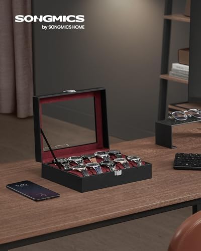 SONGMICS Watch Box, 10-Slot Watch Case with Large Glass Lid - Image 2