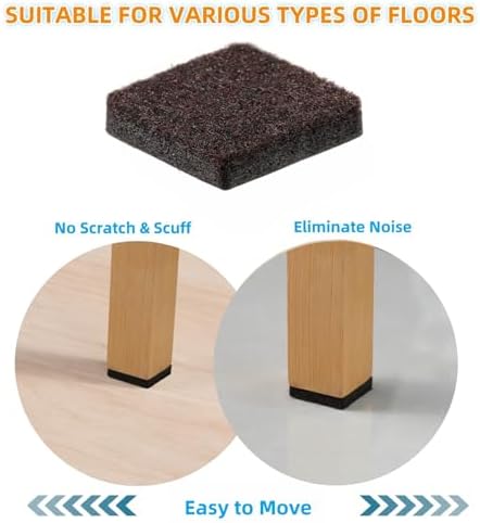 Furnigear Felt Furniture Pads for Hardwood Floors - Self Adhesive Chair Felt Pad, Floor Protector for Furniture Feet, Furniture Sliders Moving Furniture Smoothly, Anti Scratch 96 Pcs 3/4" Square Brown - Image 3