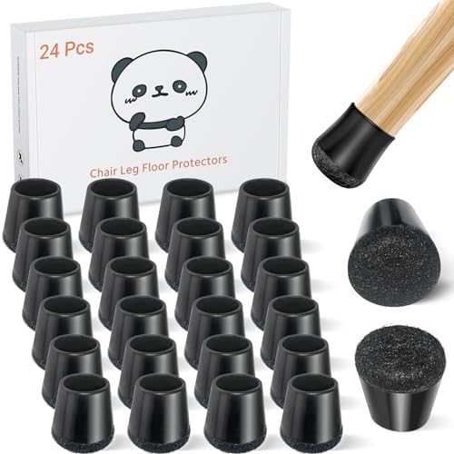24 PCS Silicone Chair Leg Floor Protectors Extra Small(0.6"-0.8") Rubber Felt Furniture Pads Chair Legs Caps/Covers for Hardwood Floors, Tile from Scratches & Reduce Noise - Round, Black by Meldel