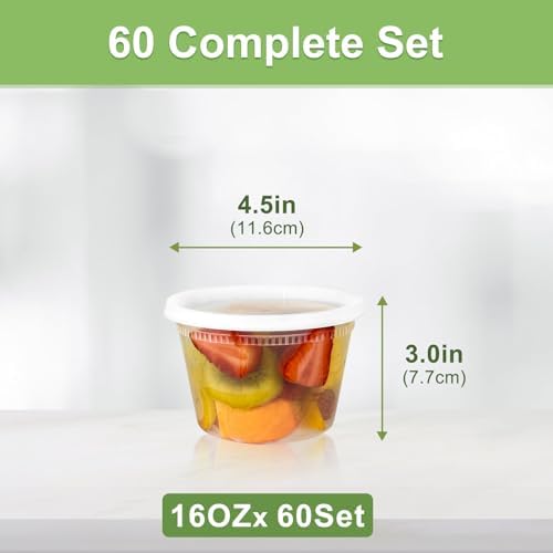 Dipoo 60 Sets (120-Piece) Deli Containers with Lids 16 oz - Image 2