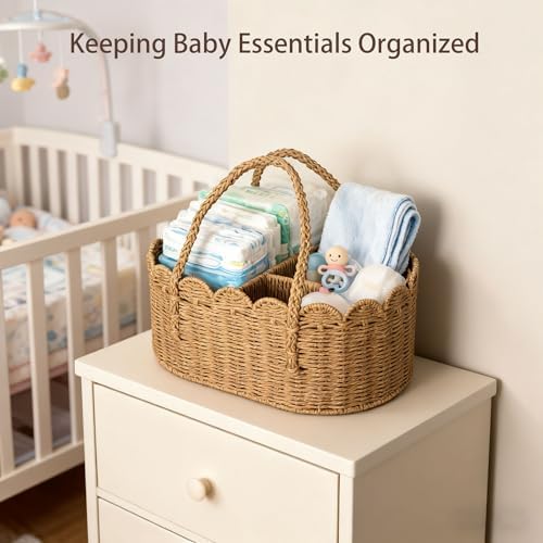 Diaper Caddy Organizer, Paper Rope Storage Baskets Nursery Bin with Removable Divider, Portable Car Organizer for Diapers, Baby Shower Gifts, Newborn Essentials Must Haves - Image 4