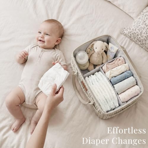 Konssy Baby Diaper Caddy Organizer, Braided Quilted Design with PU Handles - Image 2