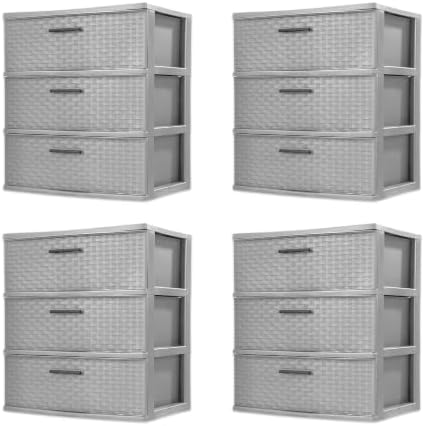 Sterilite Wide 3-Drawer Weave Storage Unit for Bedroom and Dresser, 4-Pack by Sterilite