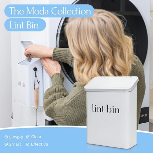 Magnetic Laundry Lint Bin for Dryer | Wall-Mounted Small Trash Can for Laundry Room | Includes Magnetic Hook & Lint Brush | Space-Saving Magnetic Laundry Trash Can | Matte White - Image 2