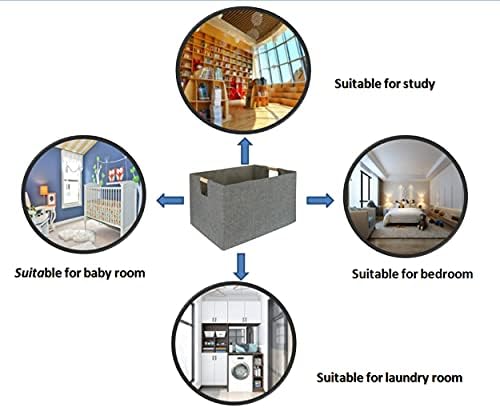 Storage Bin for Shelves Rectangle Closet Baskets Foldable Box with Handles Gray Shelf Baskets Toy Boxes for Home Office Car Dormroom - Image 5
