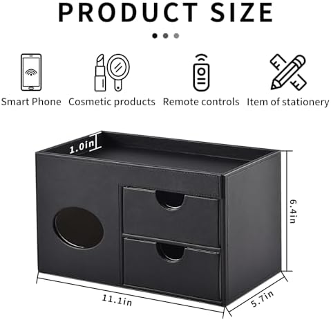 Square Tissue Box Cover with Drawers,Tissue Box Holder with Storage Tray,​ Makeup Organizer and Desk Organizer,Tissue Holders Decorative for Bathroom Vanity NightStand Dressing Table (Black) - Image 5