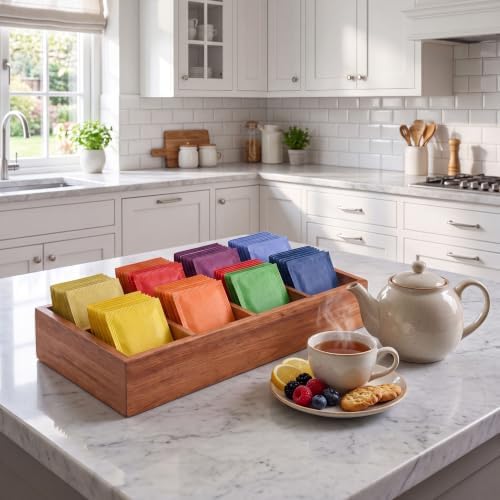 Acacia Wood Tea Bag Organizer with 8 Slots, Tea Bag Holder for Countertop - Image 2