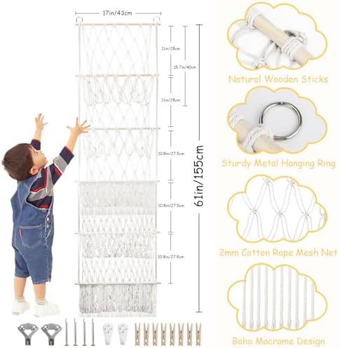 5 Tier Stuffed Animal Storage Net, 17x61'' Large Plushie Net, Beige - Image 2