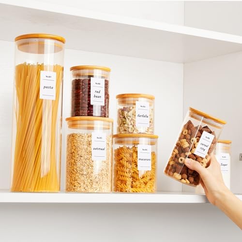 Vtopmart Glass Food Storage Jars, 7 Pack Kitchen Containers with Airtight Bamboo Wooden Lids for Pasta, Cookies, Nuts, Coffee Beans, Cereal, Canisters Set for Flour, Pantry Organization, BPA Free - Image 4