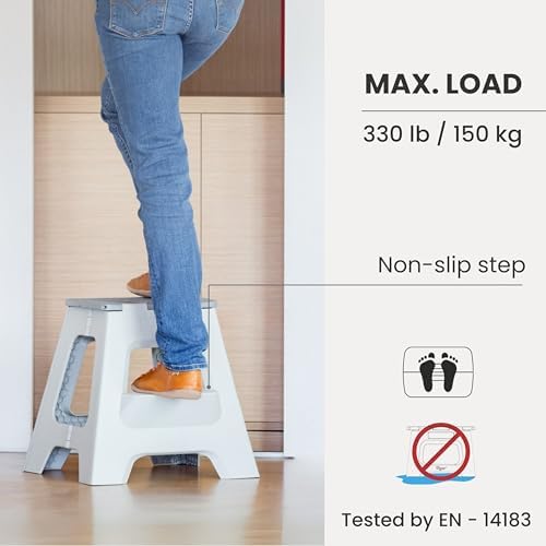 Vigar Compact Folding Step Stool, Gray, 16 Inch 2 Step Foldable - Image 6
