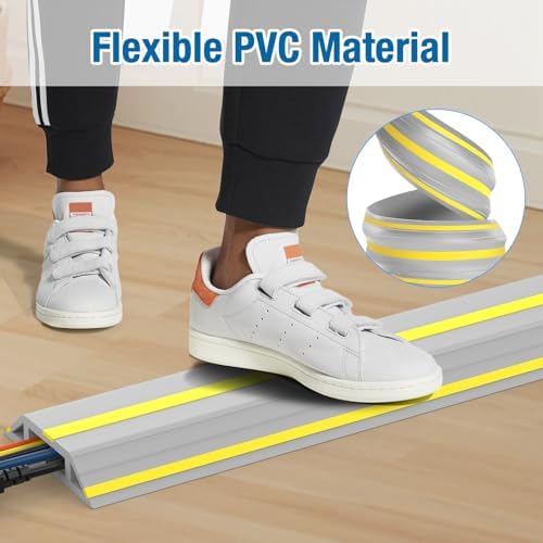 Eapele Floor Cable Cover Protector,Heavy Duty PVC Duct Easy to Unroll,Prevent Cable Trips and Protect Wires,Perfect for Home Office or Outdoor (Gray - 10ft) - Image 6