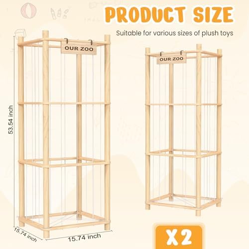 Woodure Stuffed Animal Storage & Organizer, Wooden Cute Zoo Toy Holder for Toddler Rooms, Playrooms & Bedrooms(2pcs) - Image 3